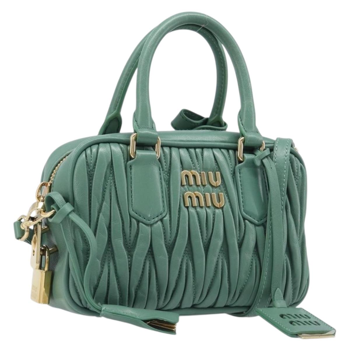 Miu Miu Matelasse Arkady Hand Bag Leather 2way Green Gold Auth 204302SAM