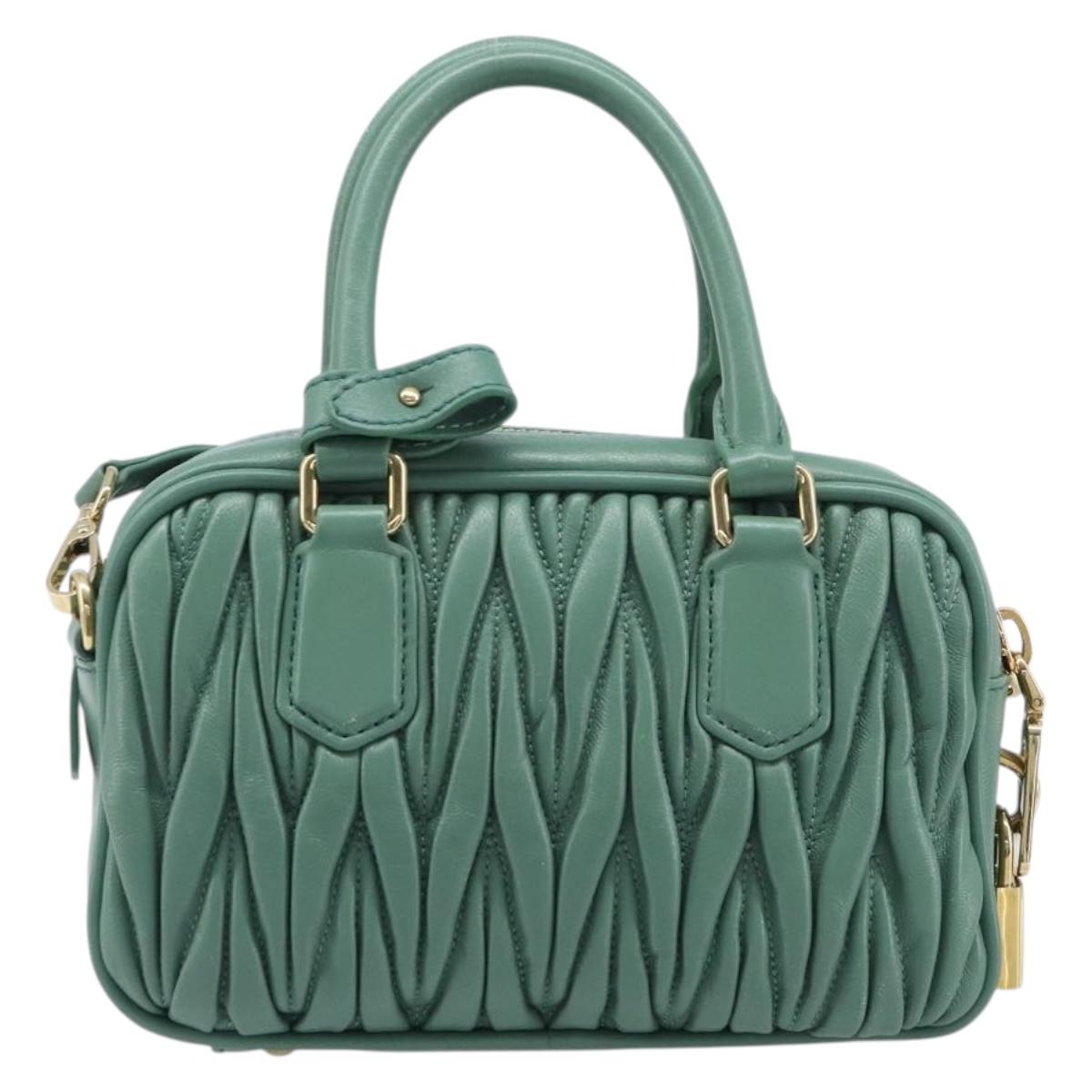 Miu Miu Matelasse Arkady Hand Bag Leather 2way Green Gold Auth 204302SAM