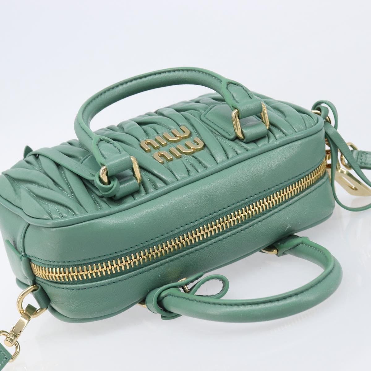 Miu Miu Matelasse Arkady Hand Bag Leather 2way Green Gold Auth 204302SAM