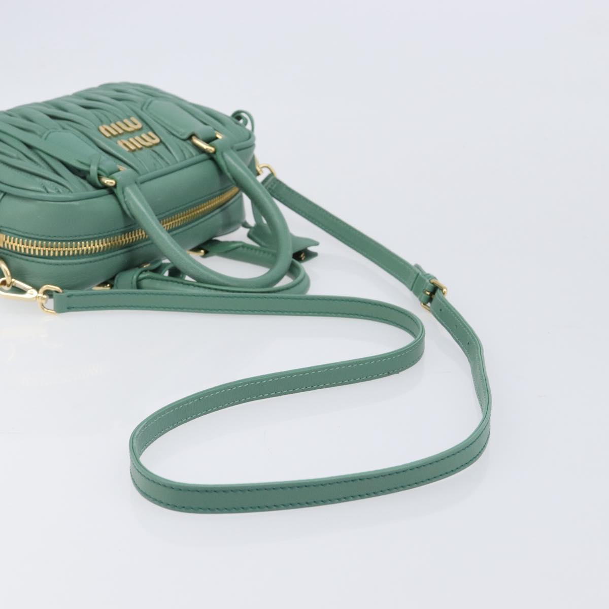 Miu Miu Matelasse Arkady Hand Bag Leather 2way Green Gold Auth 204302SAM