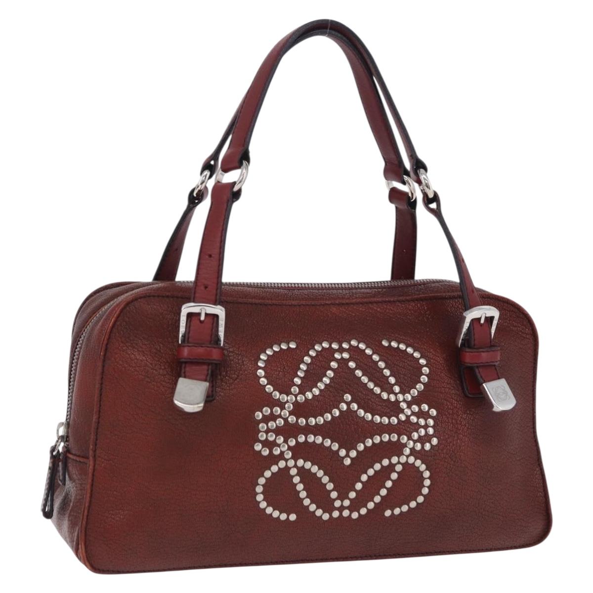 LOEWE Hand Bag Leather Red Silver Auth 204304V
