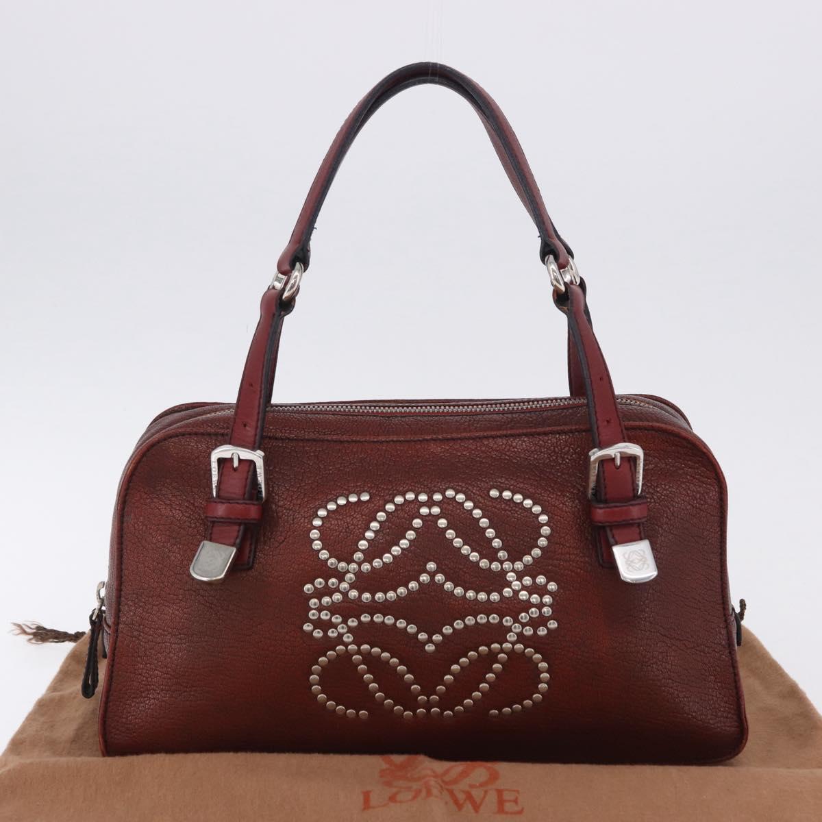LOEWE Hand Bag Leather Red Silver Auth 204304V