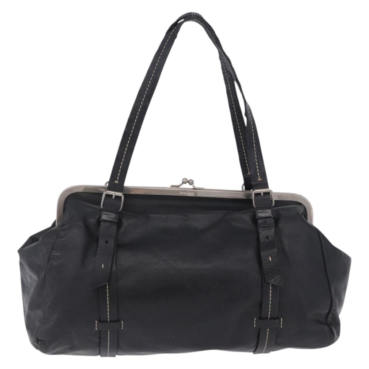 Miu Miu Hand Bag Vitellolux Black Silver Auth 204305A