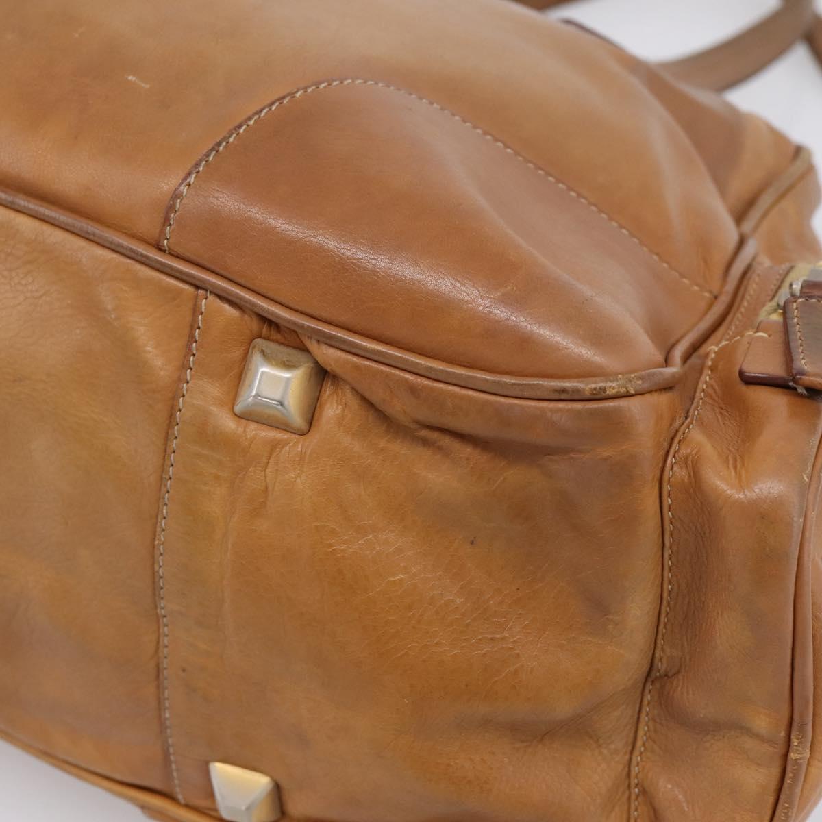 PRADA Tote Bag Leather Beige Gold Auth 204306