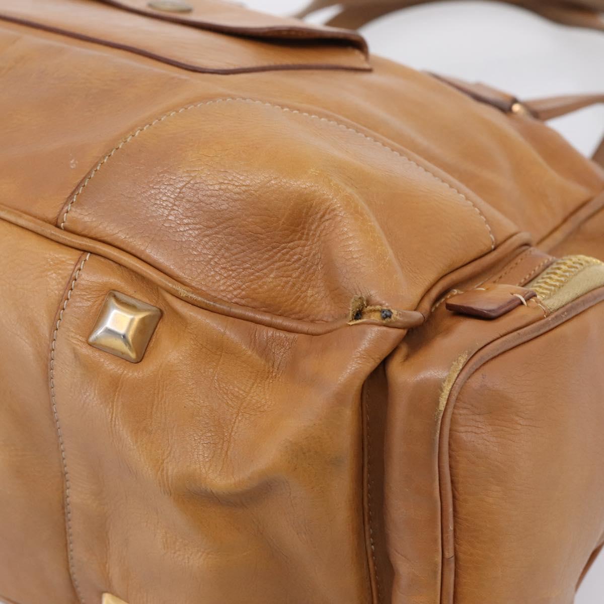 PRADA Tote Bag Leather Beige Gold Auth 204306