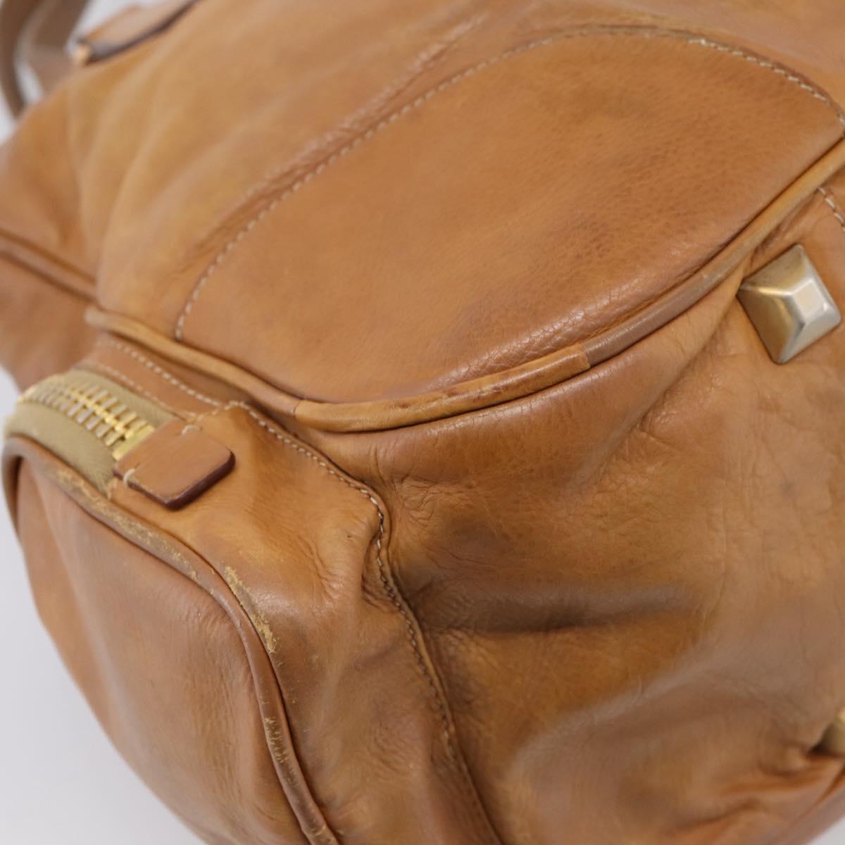 PRADA Tote Bag Leather Beige Gold Auth 204306