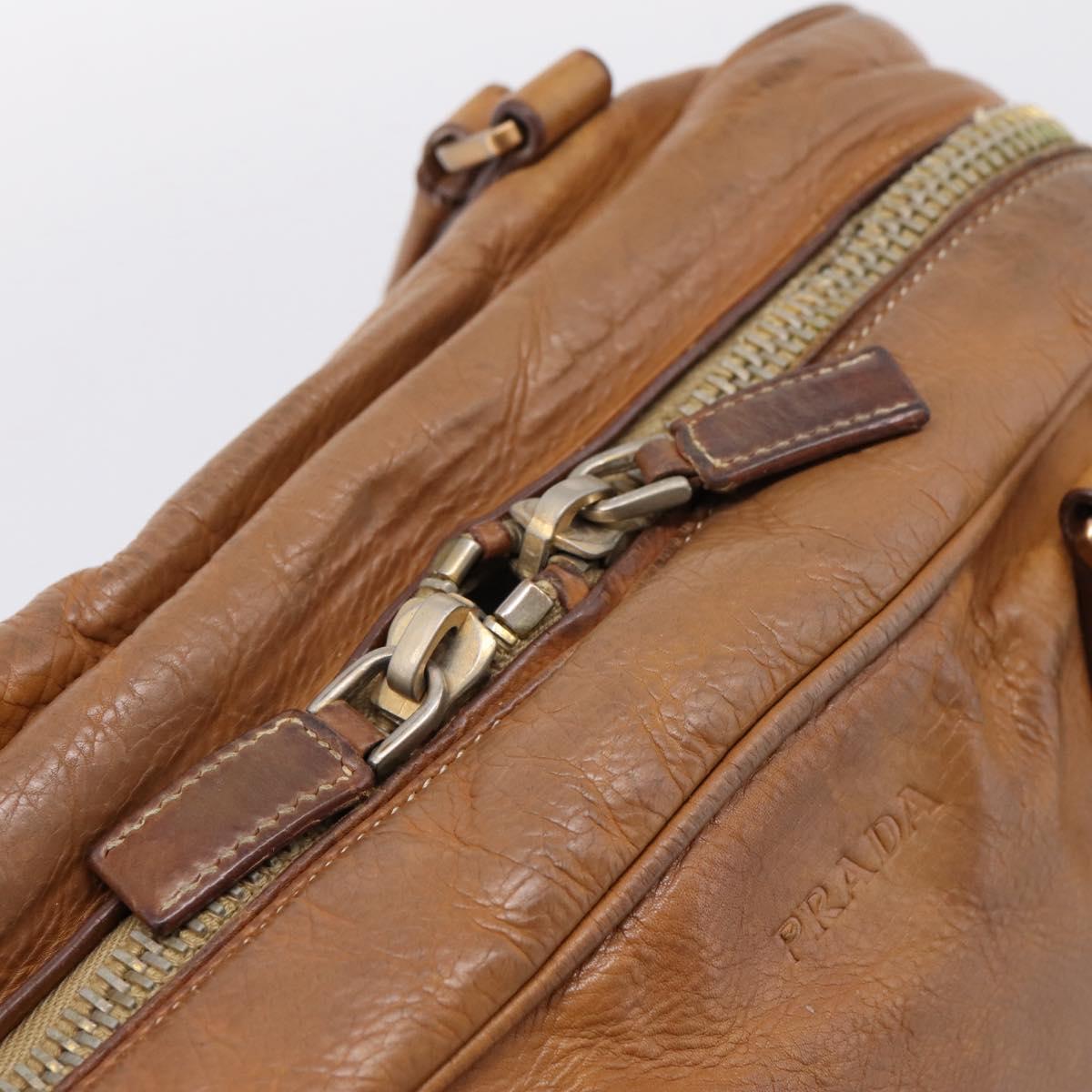 PRADA Tote Bag Leather Beige Gold Auth 204306