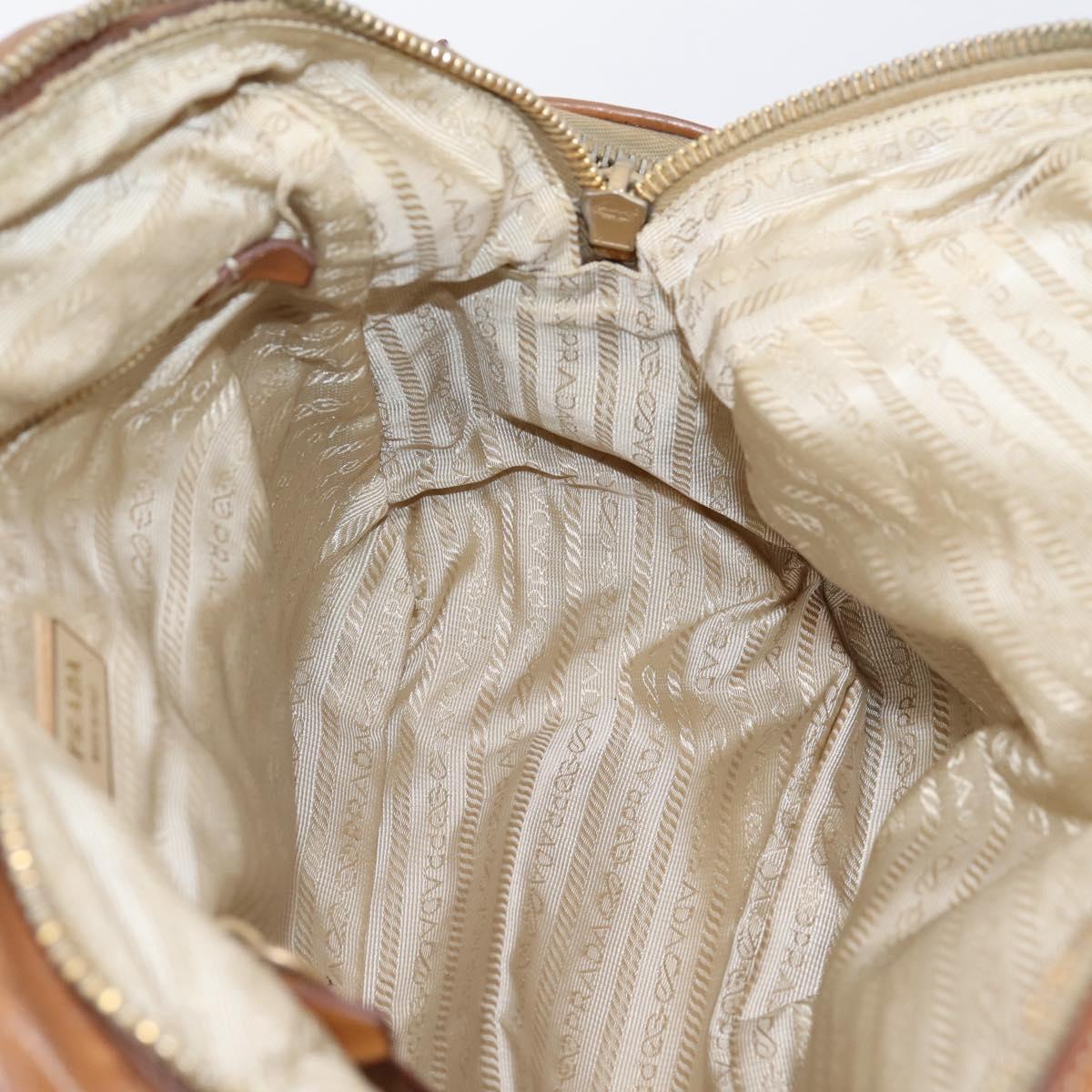 PRADA Tote Bag Leather Beige Gold Auth 204306