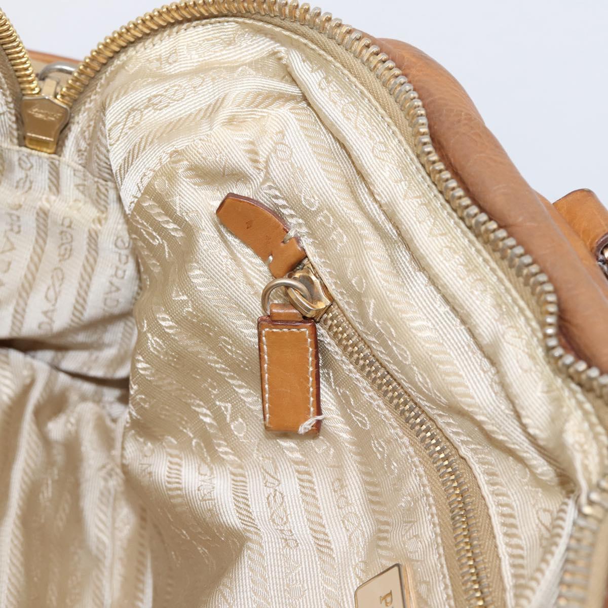 PRADA Tote Bag Leather Beige Gold Auth 204306