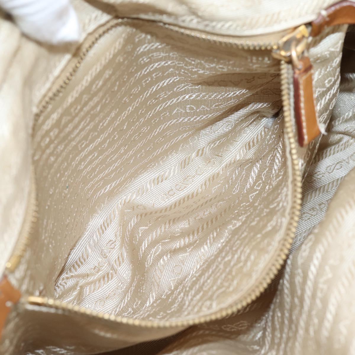 PRADA Tote Bag Leather Beige Gold Auth 204306