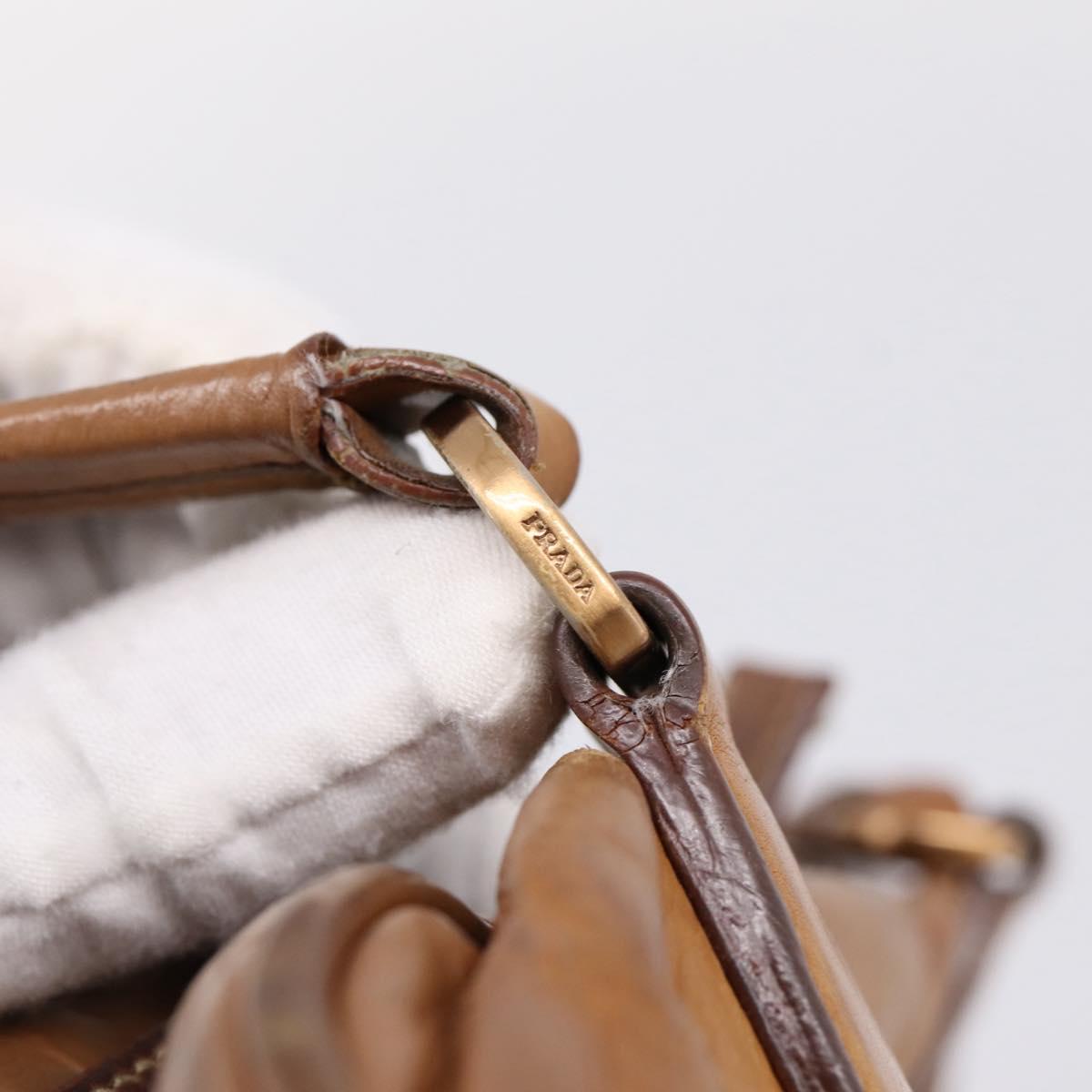 PRADA Tote Bag Leather Beige Gold Auth 204306