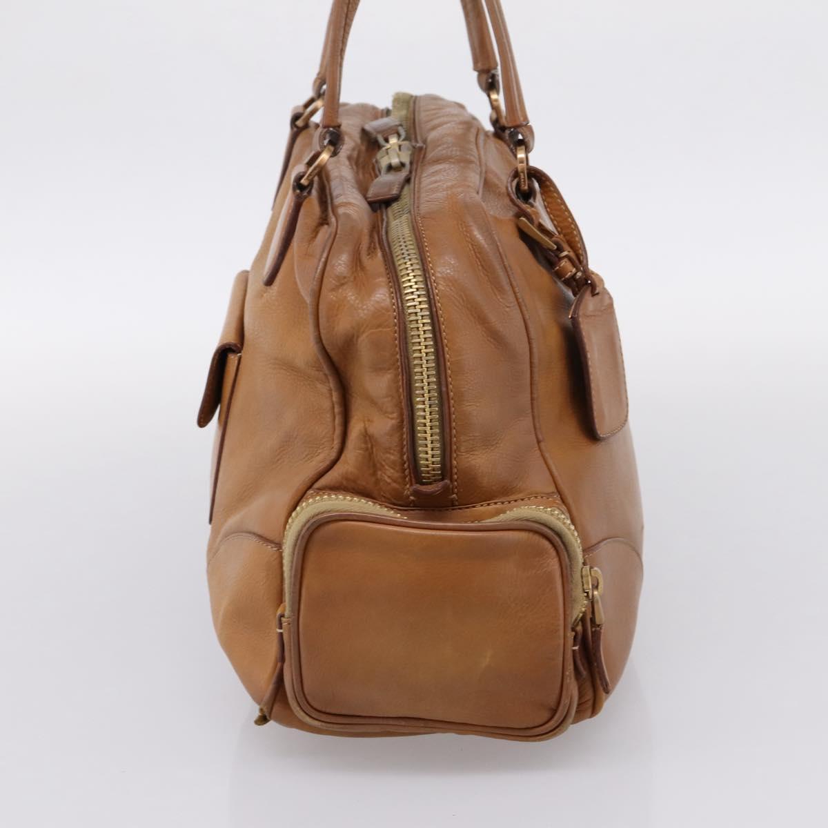 PRADA Tote Bag Leather Beige Gold Auth 204306