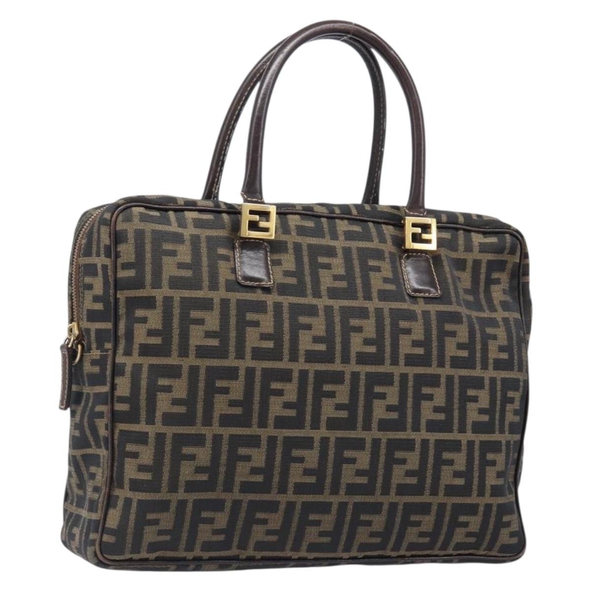 FENDI Zucca Canvas Hand Bag Black Brown Auth 204307A