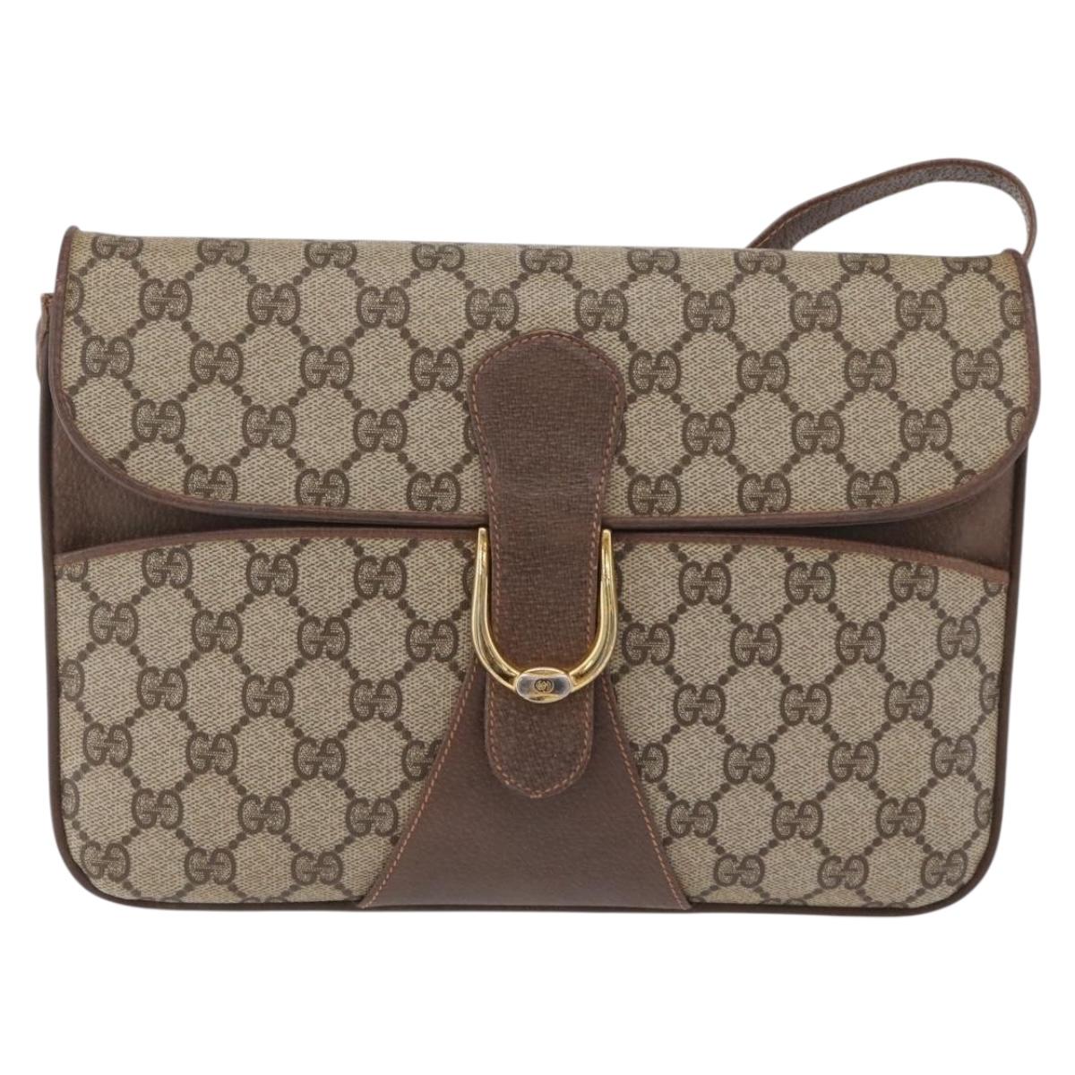GUCCI GG Supreme Shoulder Bag PVC Leather Beige Gold 904 23 025 Auth 204309