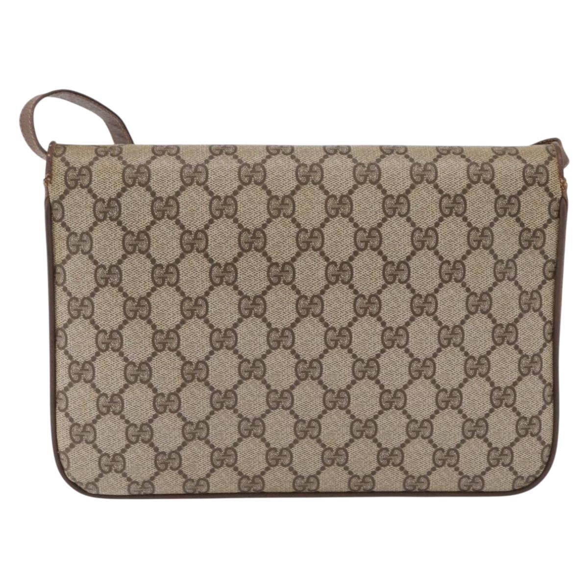 GUCCI GG Supreme Shoulder Bag PVC Leather Beige Gold 904 23 025 Auth 204309