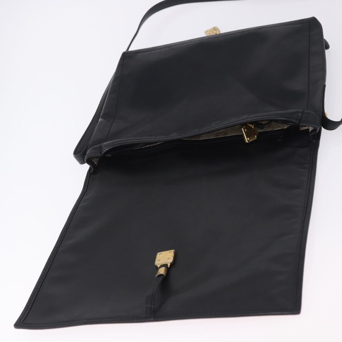 LOEWE Anagram Shoulder Bag Leather Black Gold Auth 204314A