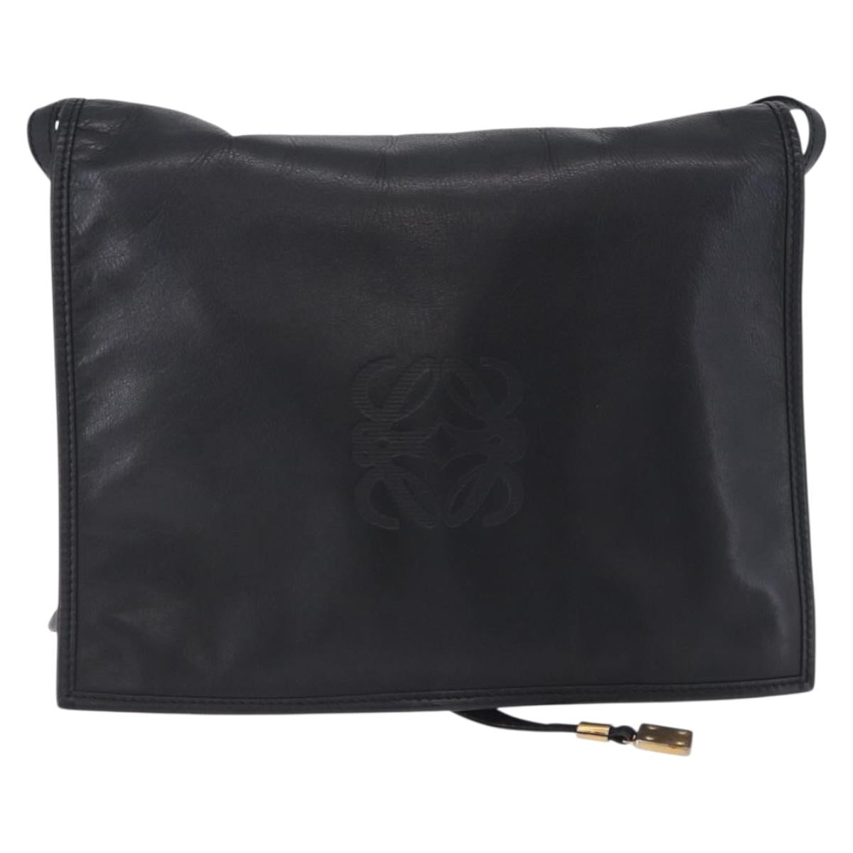 LOEWE Anagram Shoulder Bag Leather Black Gold Auth 204314A