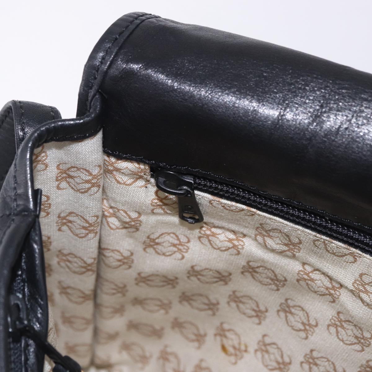 LOEWE Anagram Shoulder Bag Leather Black Gold Auth 204314A