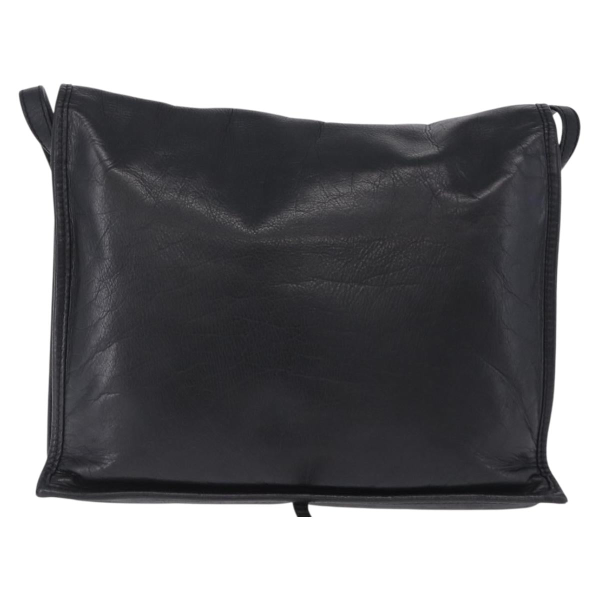 LOEWE Anagram Shoulder Bag Leather Black Gold Auth 204314A