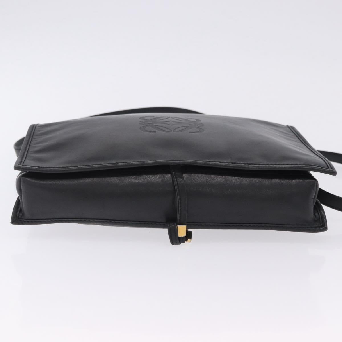 LOEWE Anagram Shoulder Bag Leather Black Gold Auth 204314A