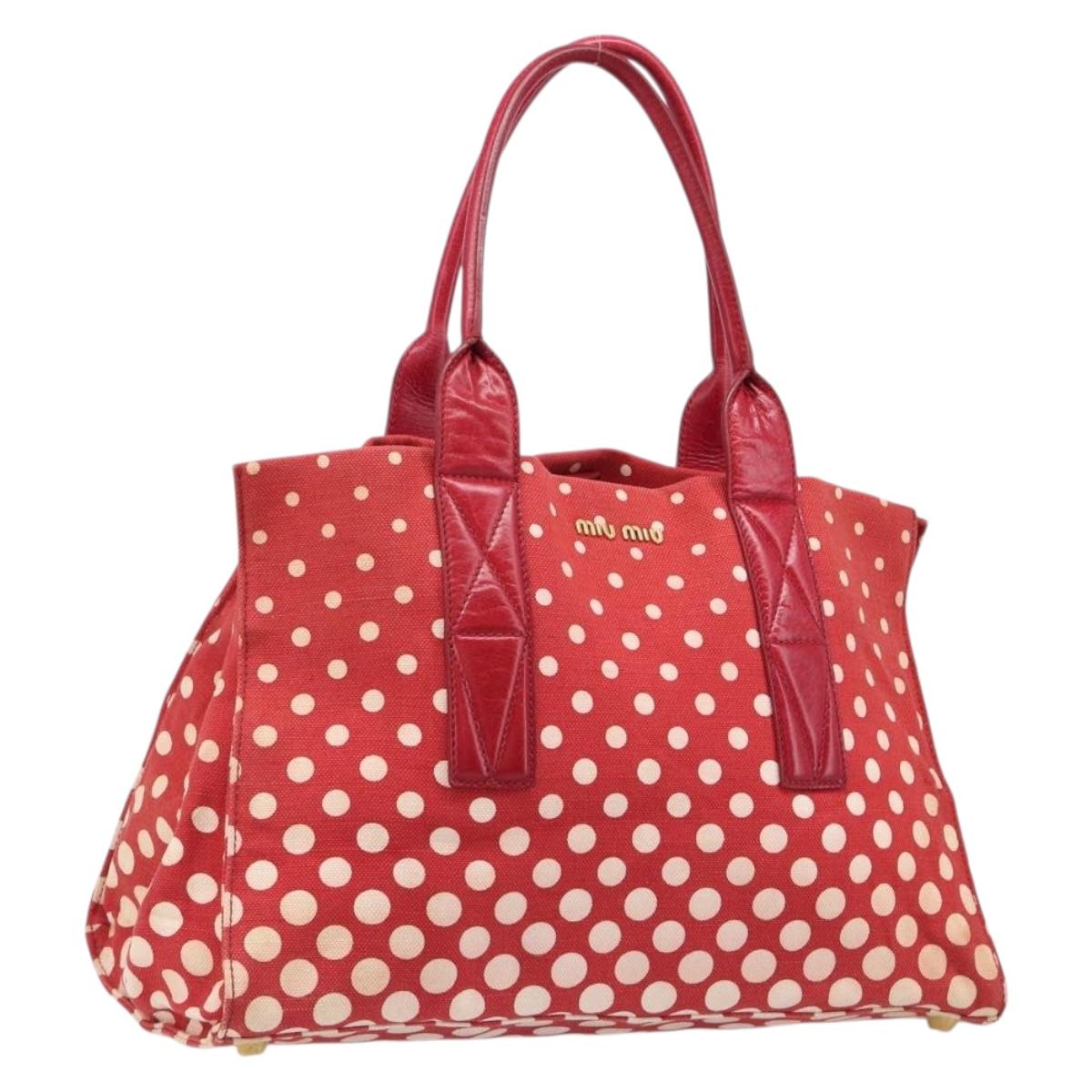 Miu Miu Hand Bag Canvas Red Gold Auth 204315
