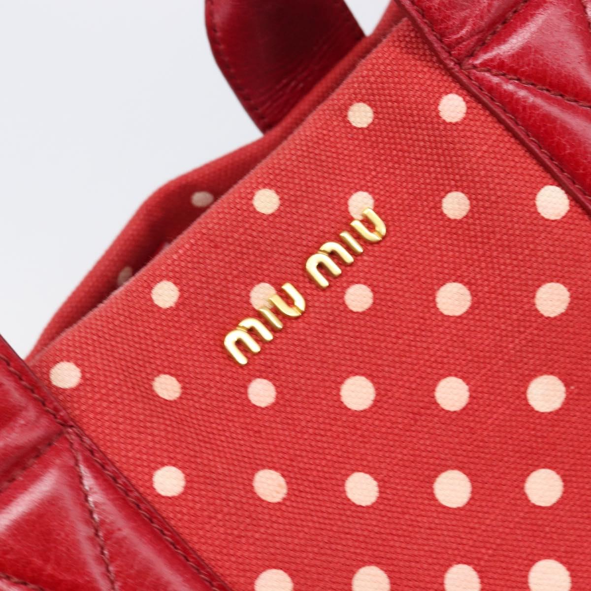 Miu Miu Hand Bag Canvas Red Gold Auth 204315