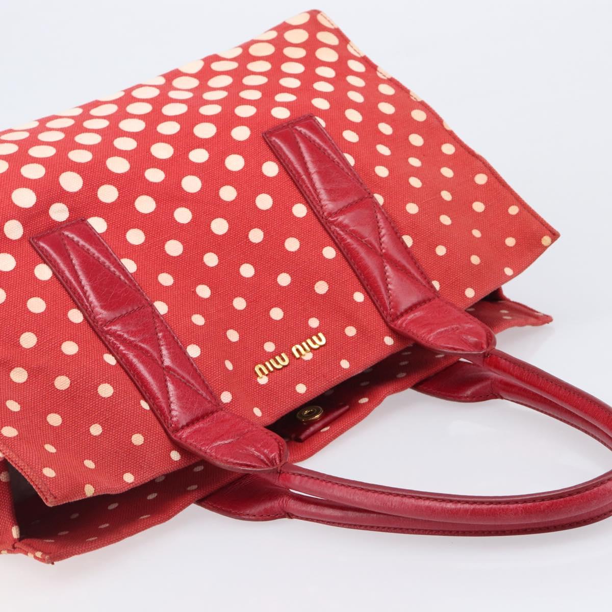 Miu Miu Hand Bag Canvas Red Gold Auth 204315