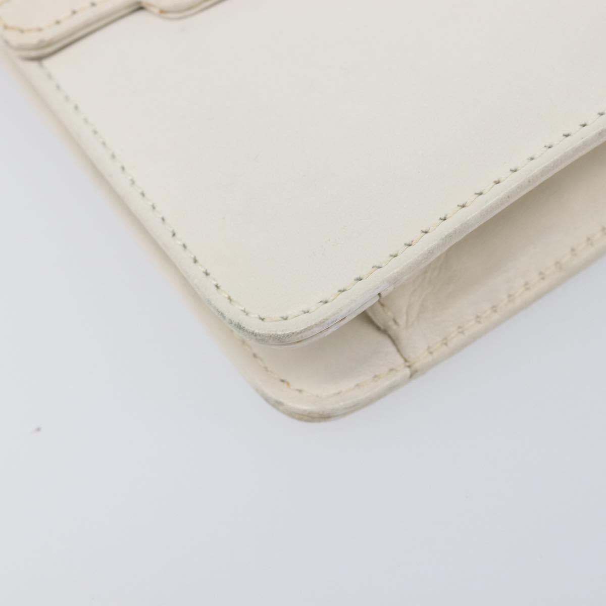 GUCCI Chain Shoulder Bag Leather White Gold Auth 204318
