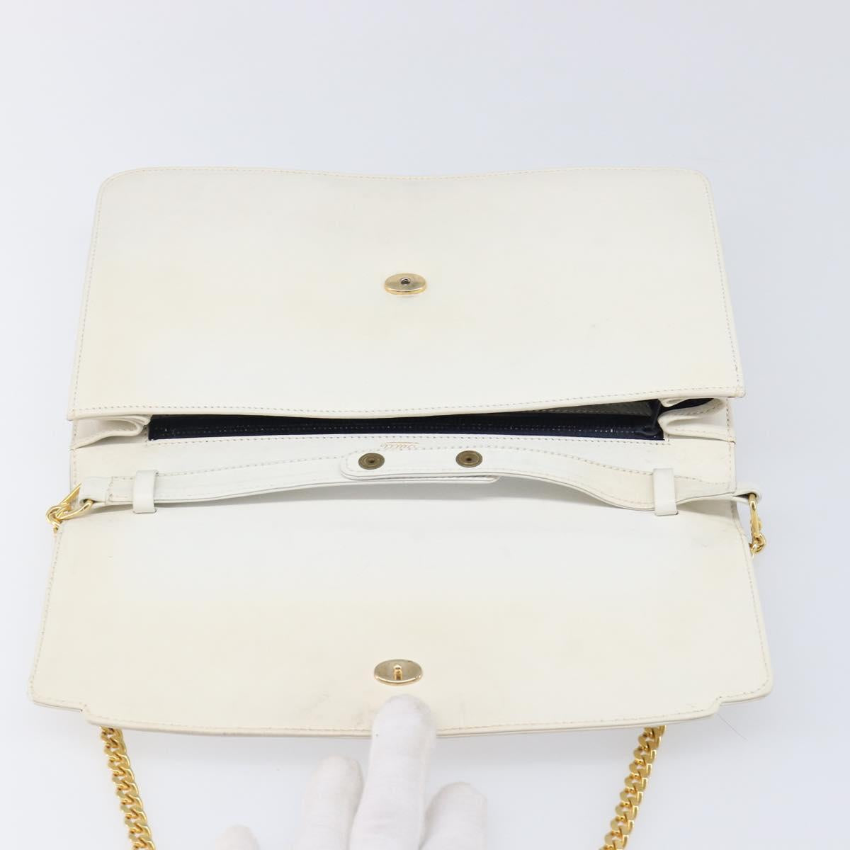 GUCCI Chain Shoulder Bag Leather White Gold Auth 204318