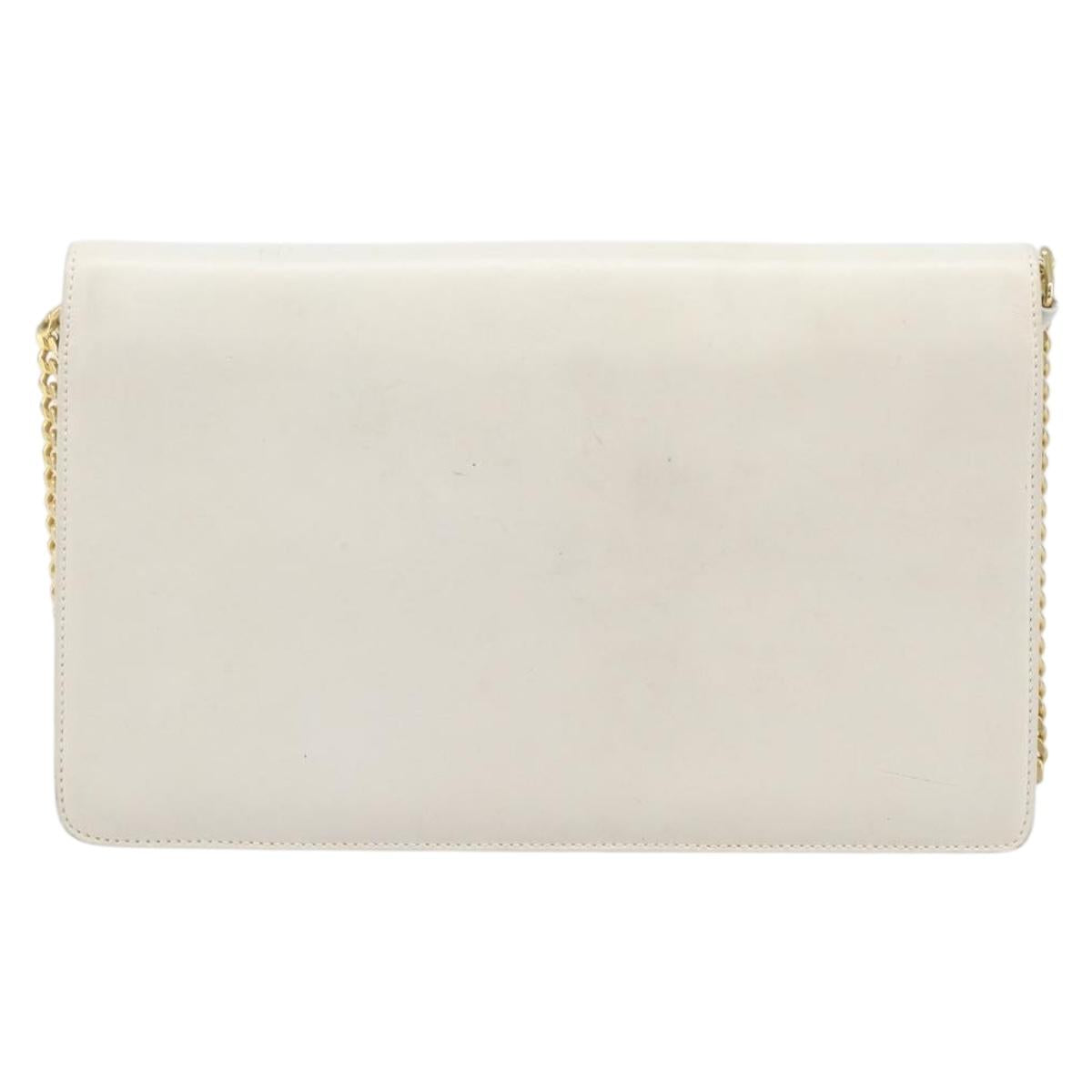 GUCCI Chain Shoulder Bag Leather White Gold Auth 204318