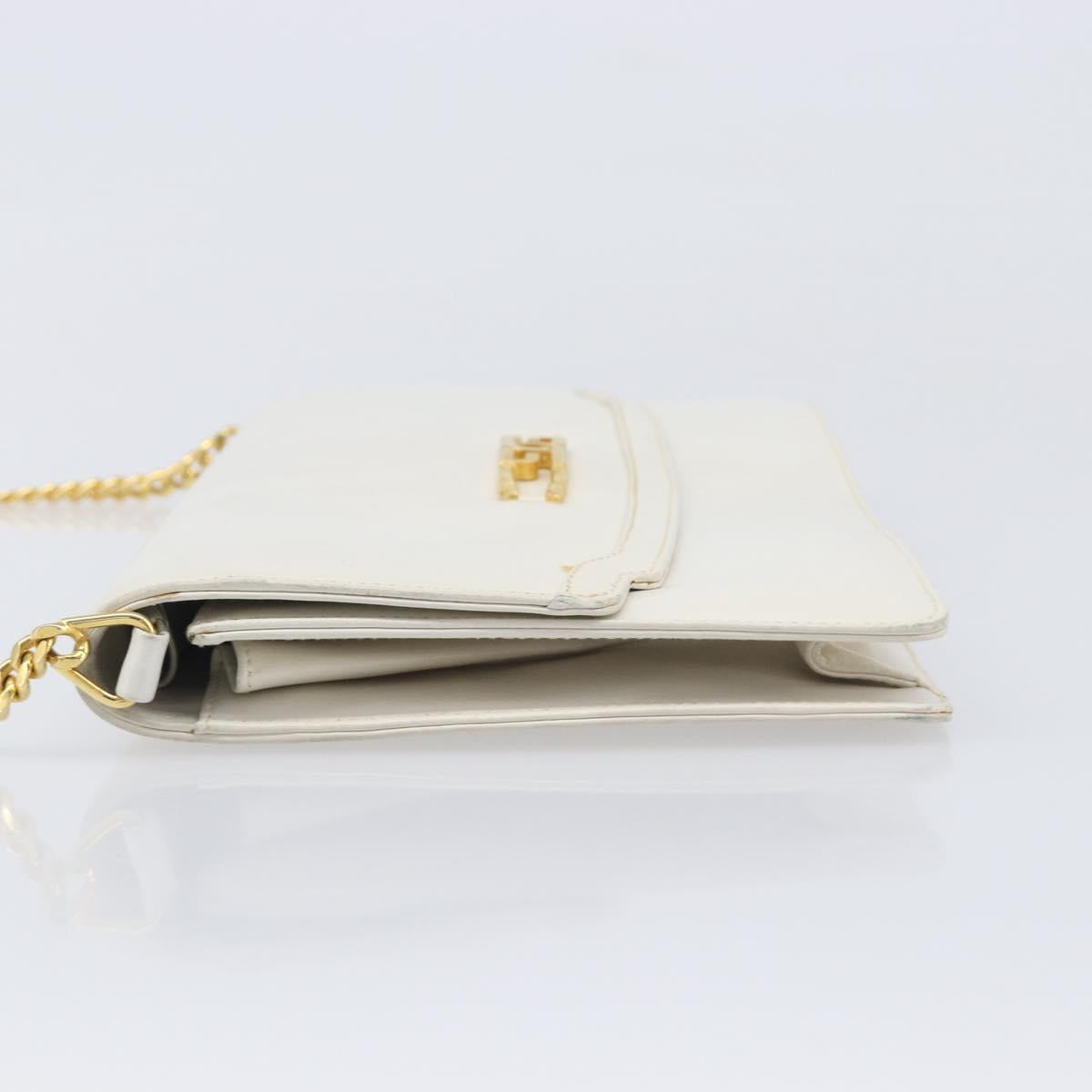 GUCCI Chain Shoulder Bag Leather White Gold Auth 204318