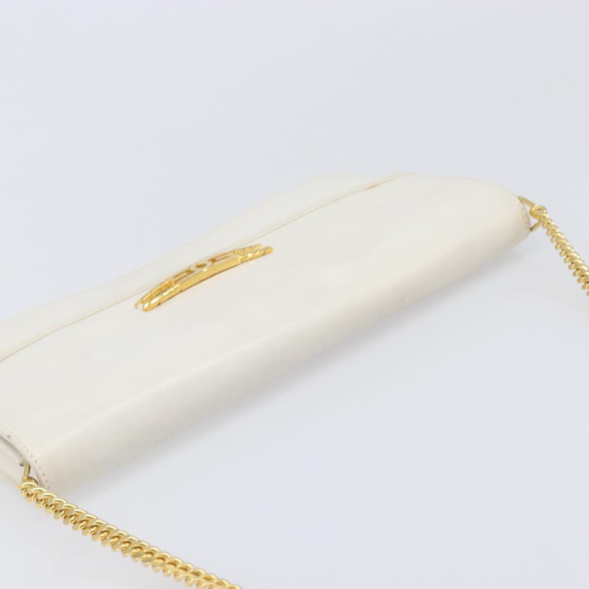 GUCCI Chain Shoulder Bag Leather White Gold Auth 204318