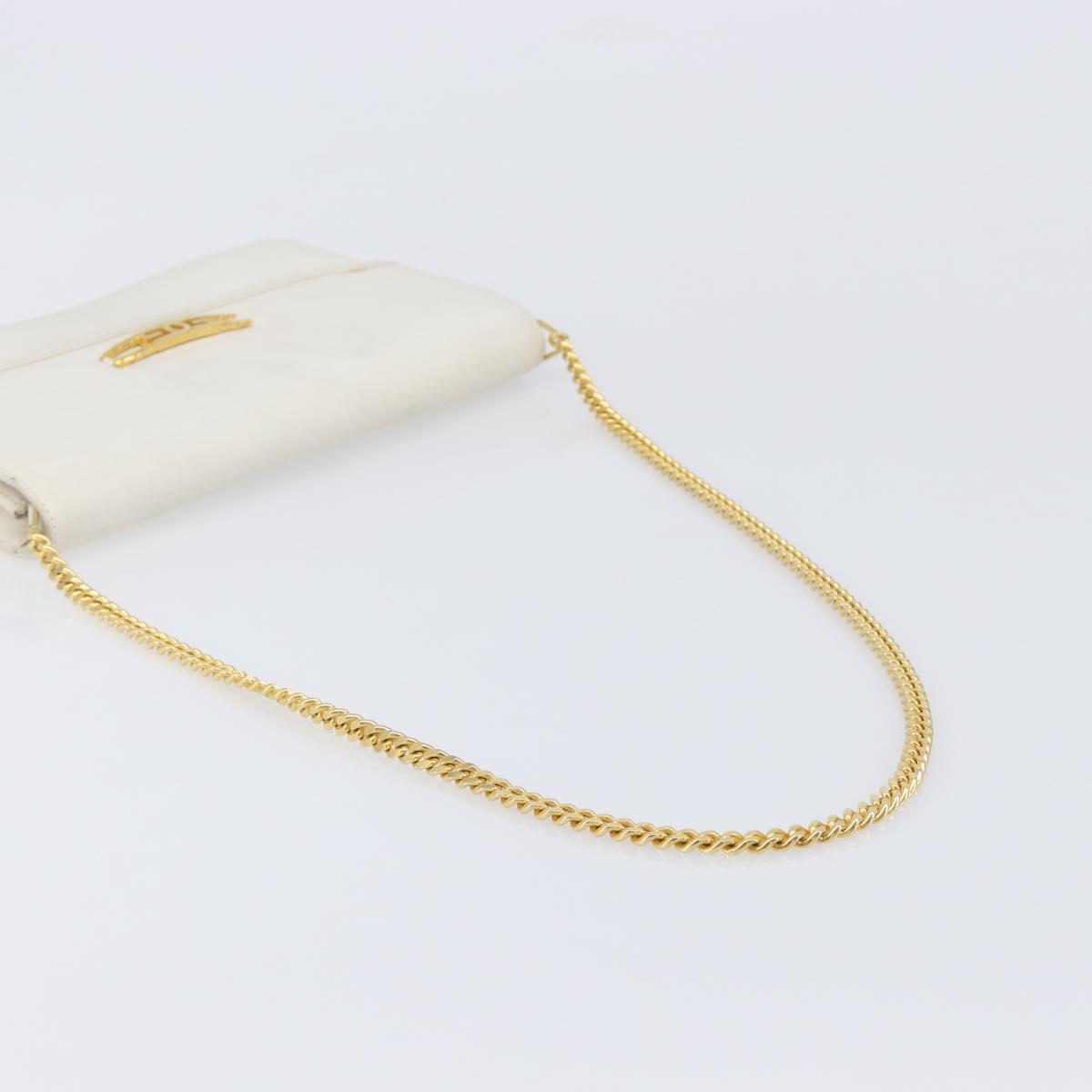 GUCCI Chain Shoulder Bag Leather White Gold Auth 204318