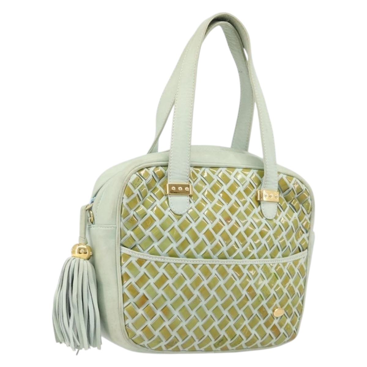 BALLY Hand Bag Patent leather Green Gold Auth 204319