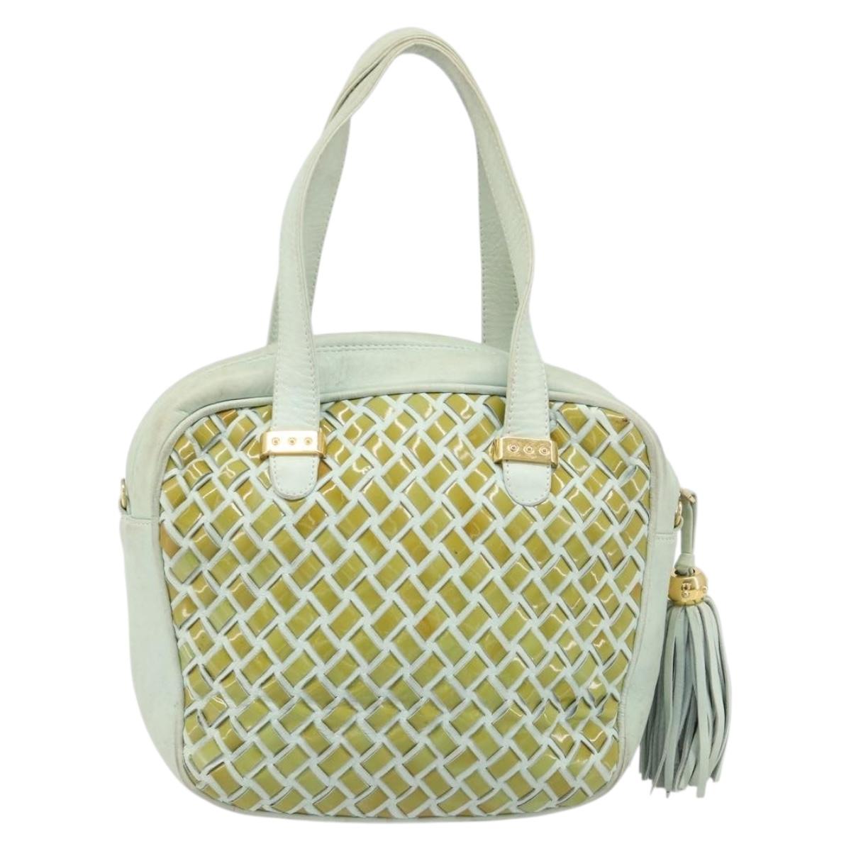 BALLY Hand Bag Patent leather Green Gold Auth 204319