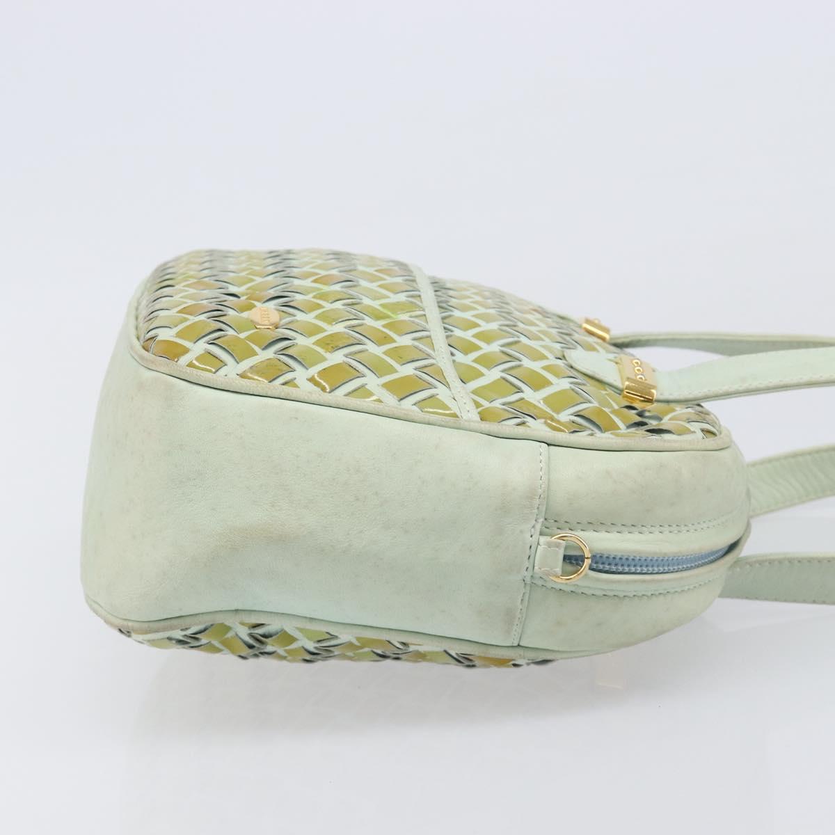 BALLY Hand Bag Patent leather Green Gold Auth 204319