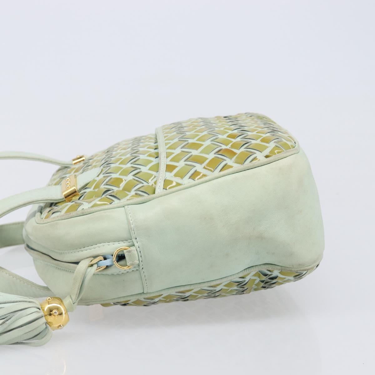 BALLY Hand Bag Patent leather Green Gold Auth 204319
