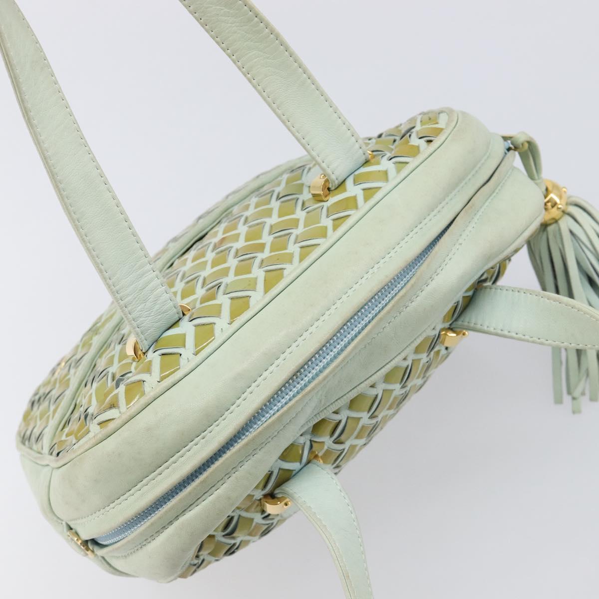 BALLY Hand Bag Patent leather Green Gold Auth 204319