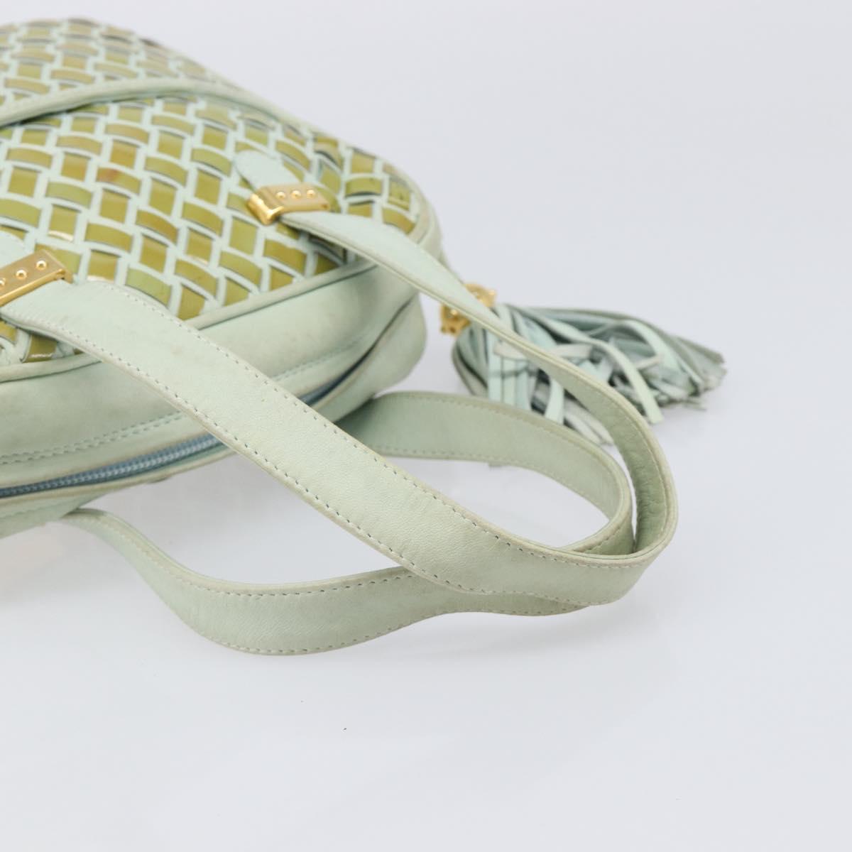 BALLY Hand Bag Patent leather Green Gold Auth 204319