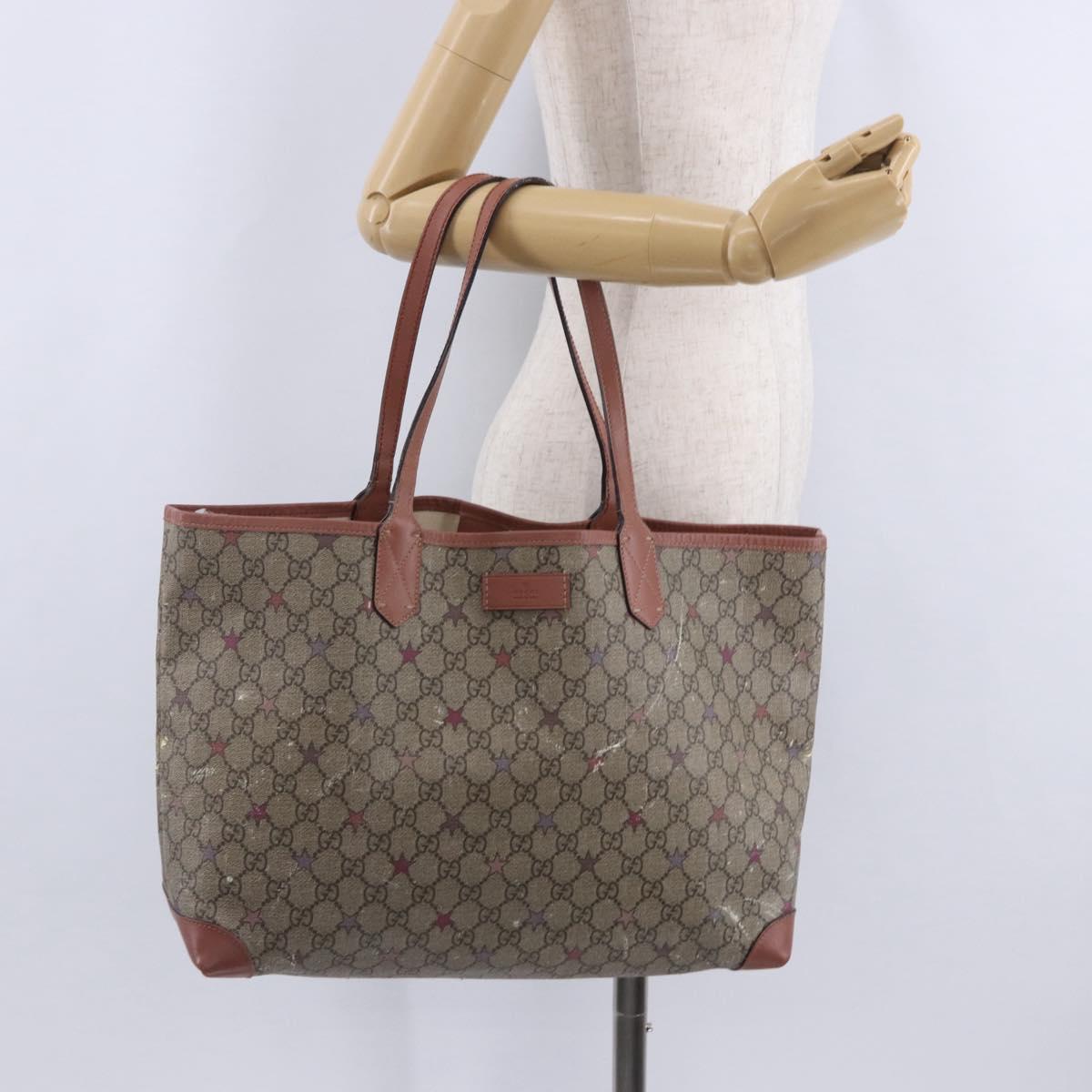 GUCCI GG Supreme Tote Bag PVC Leather Beige 309498 Auth 204320
