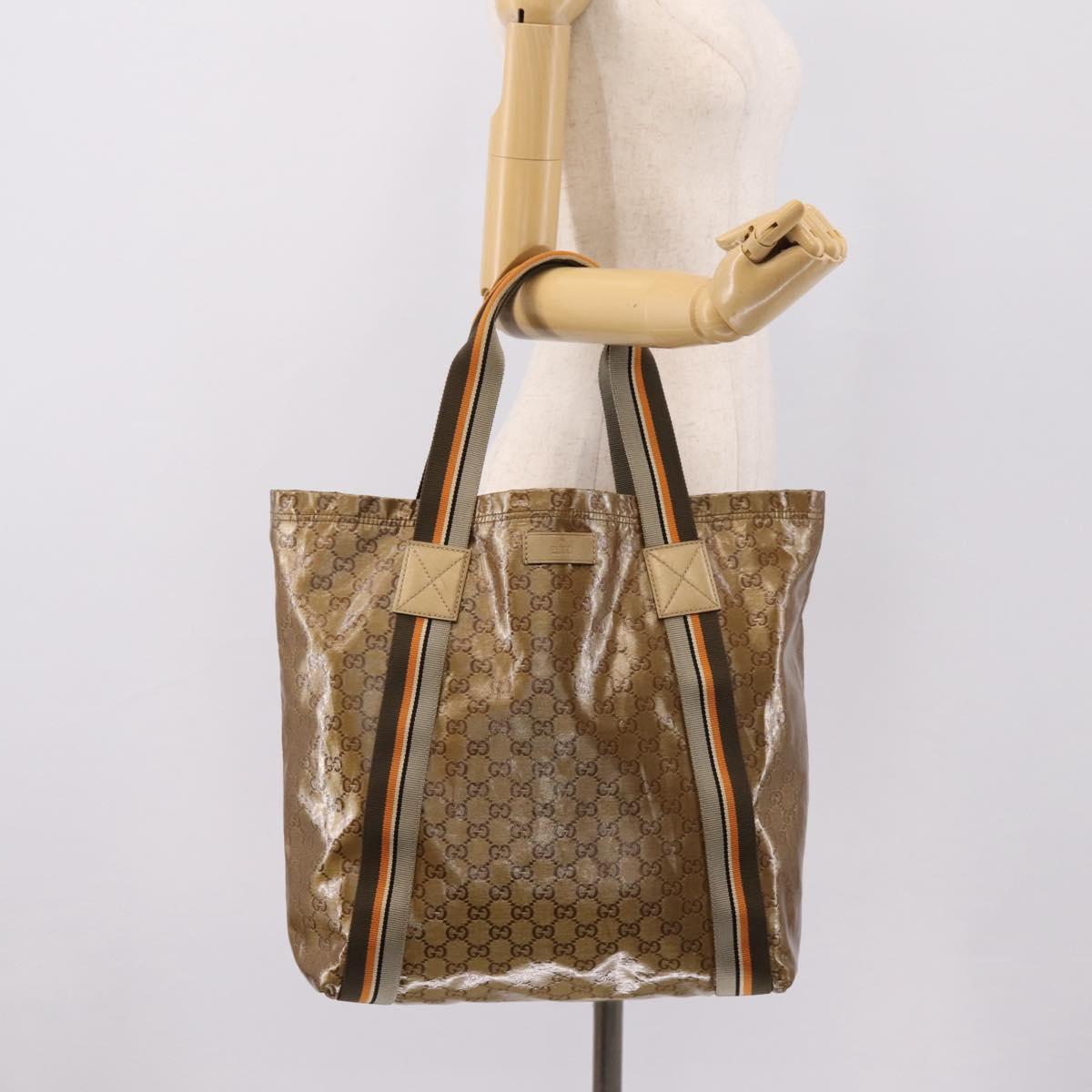 GUCCI GG Crystal Sherry Line Tote Bag Coated Canvas Gold 189669 Auth 204321A