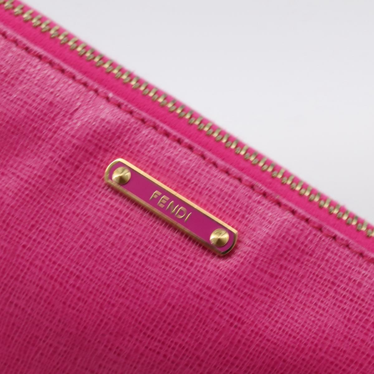 FENDI Accessory Pouch Leather Pink Gold Auth 204323A
