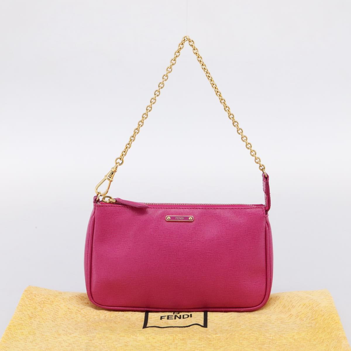 FENDI Accessory Pouch Leather Pink Gold Auth 204323A