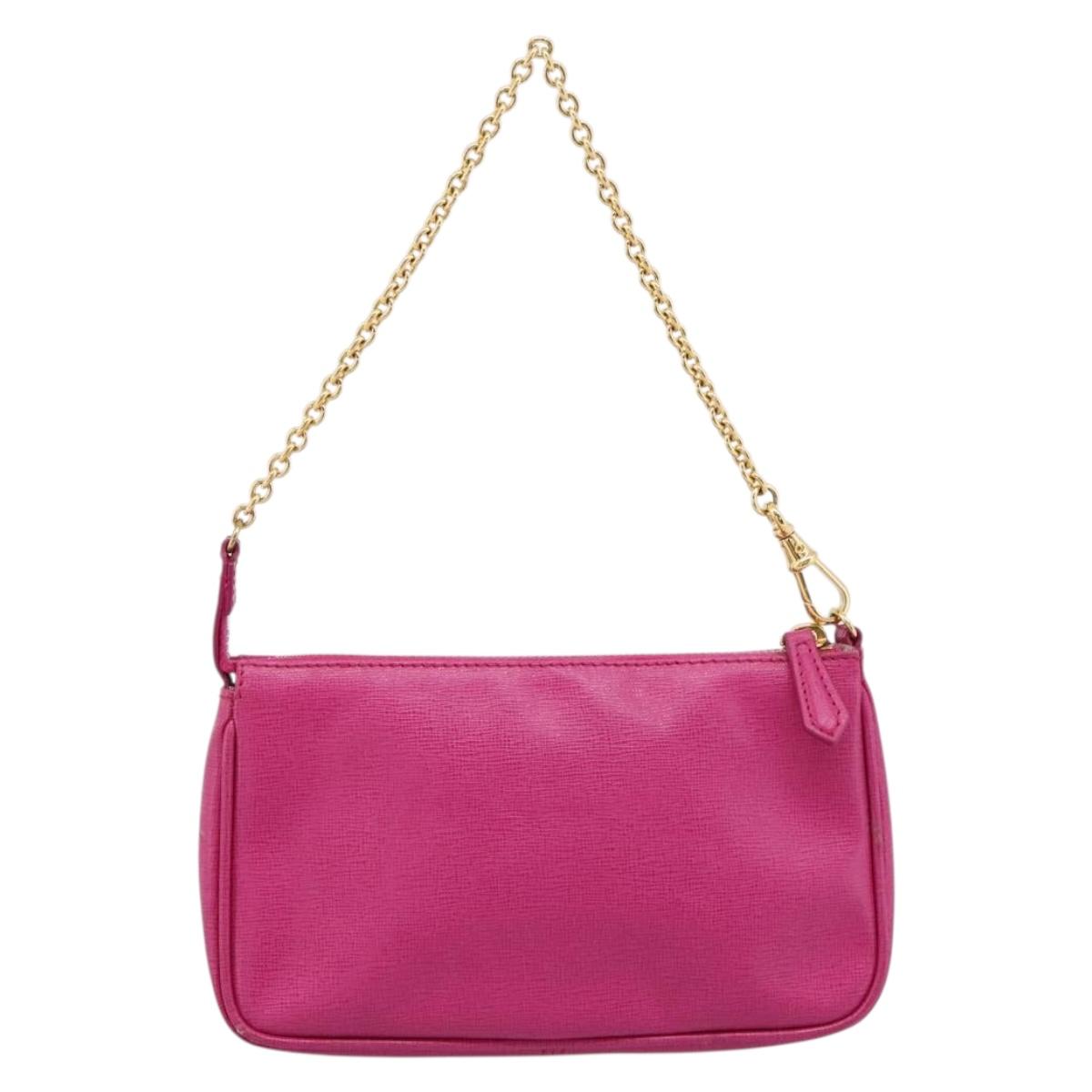 FENDI Accessory Pouch Leather Pink Gold Auth 204323A