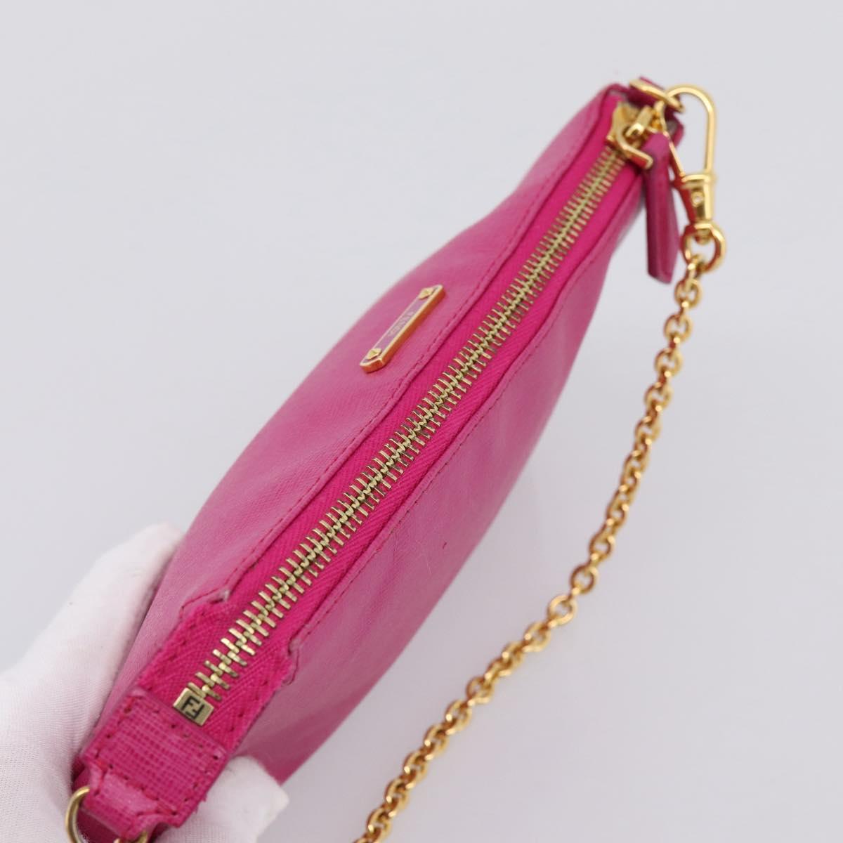 FENDI Accessory Pouch Leather Pink Gold Auth 204323A