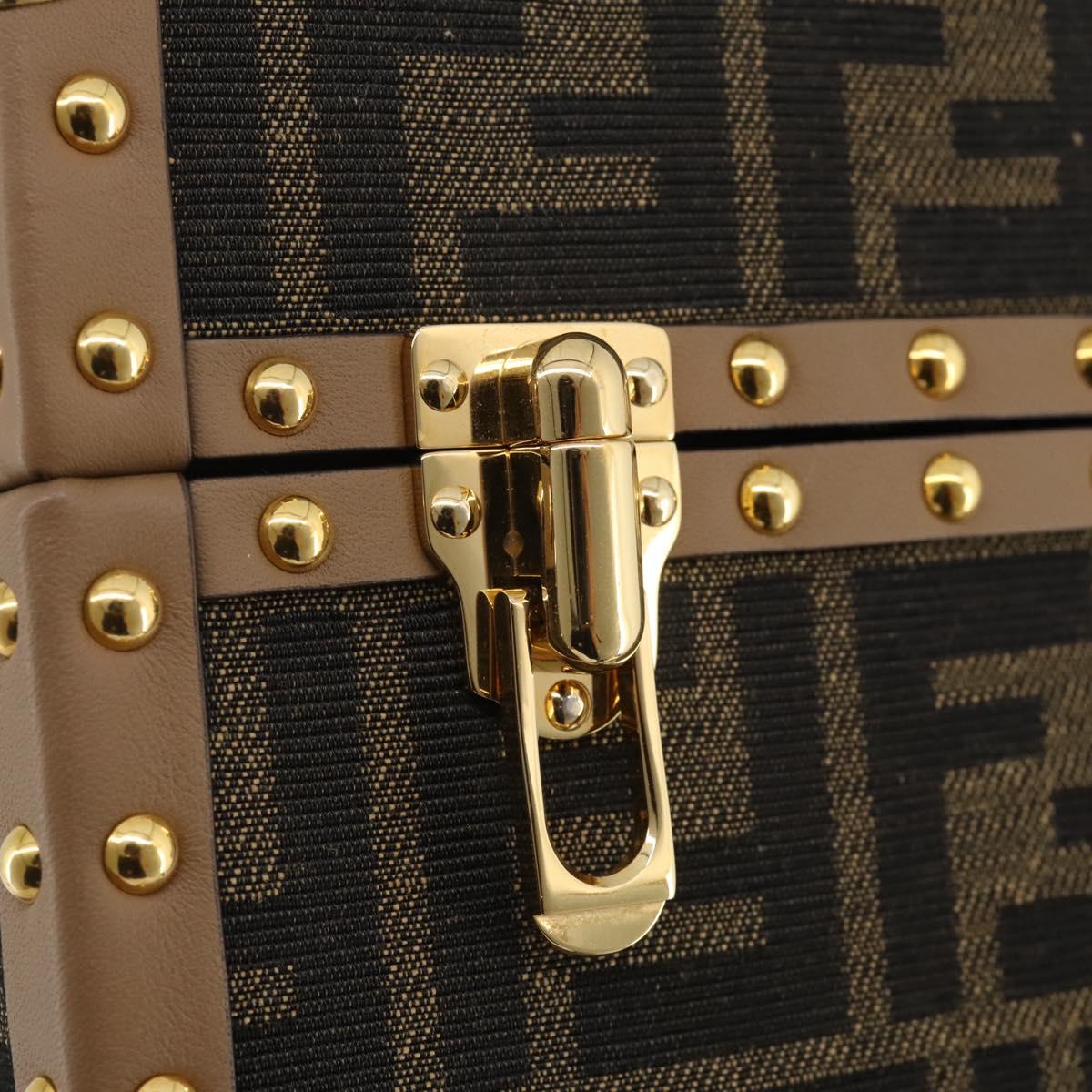 FENDI Zucca Canvas Vanity Trunk Hand Bag Leather Black Brown Auth 204326SAM