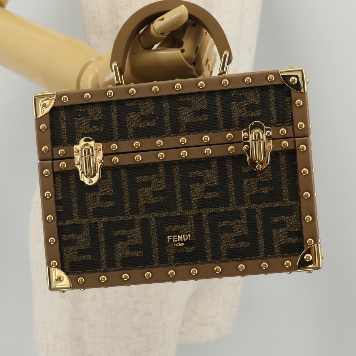 FENDI Zucca Canvas Vanity Trunk Hand Bag Leather Black Brown Auth 204326SAM