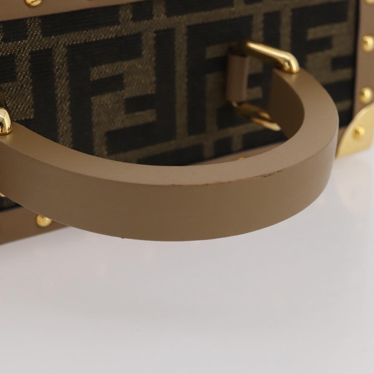 FENDI Zucca Canvas Vanity Trunk Hand Bag Leather Black Brown Auth 204326SAM