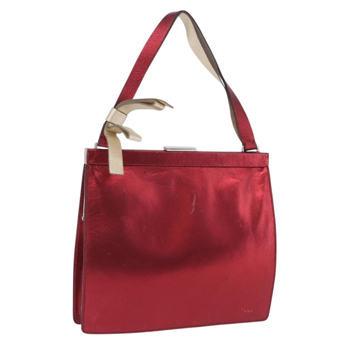 Miu Miu Hand Bag Leather Red Silver Auth 204327
