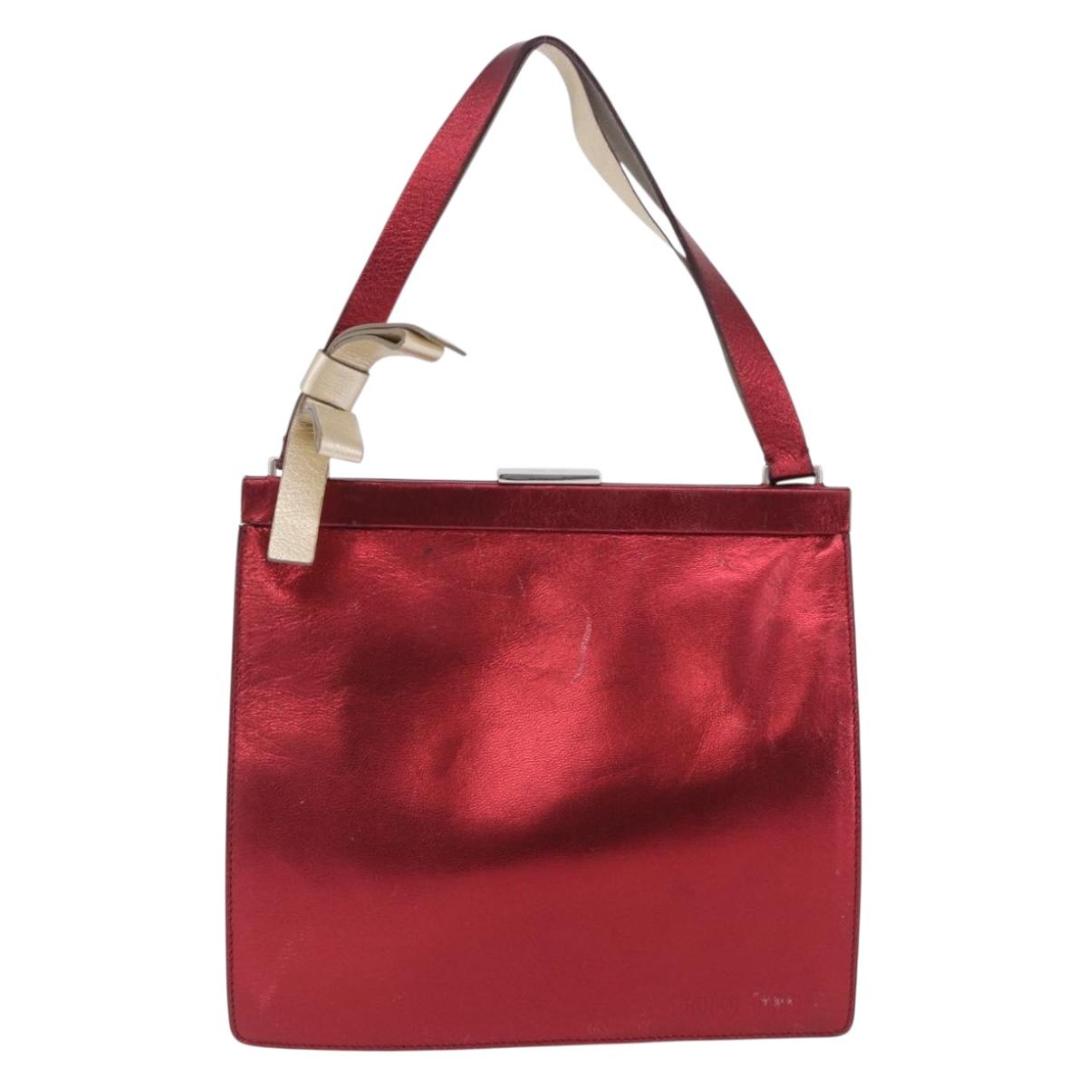 Miu Miu Hand Bag Leather Red Silver Auth 204327